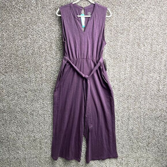 Market & Spruce Jumpsuit Women's XXL Paulie Slub Purple30 Waist Tie Cropped NWT - Picture 1 of 9